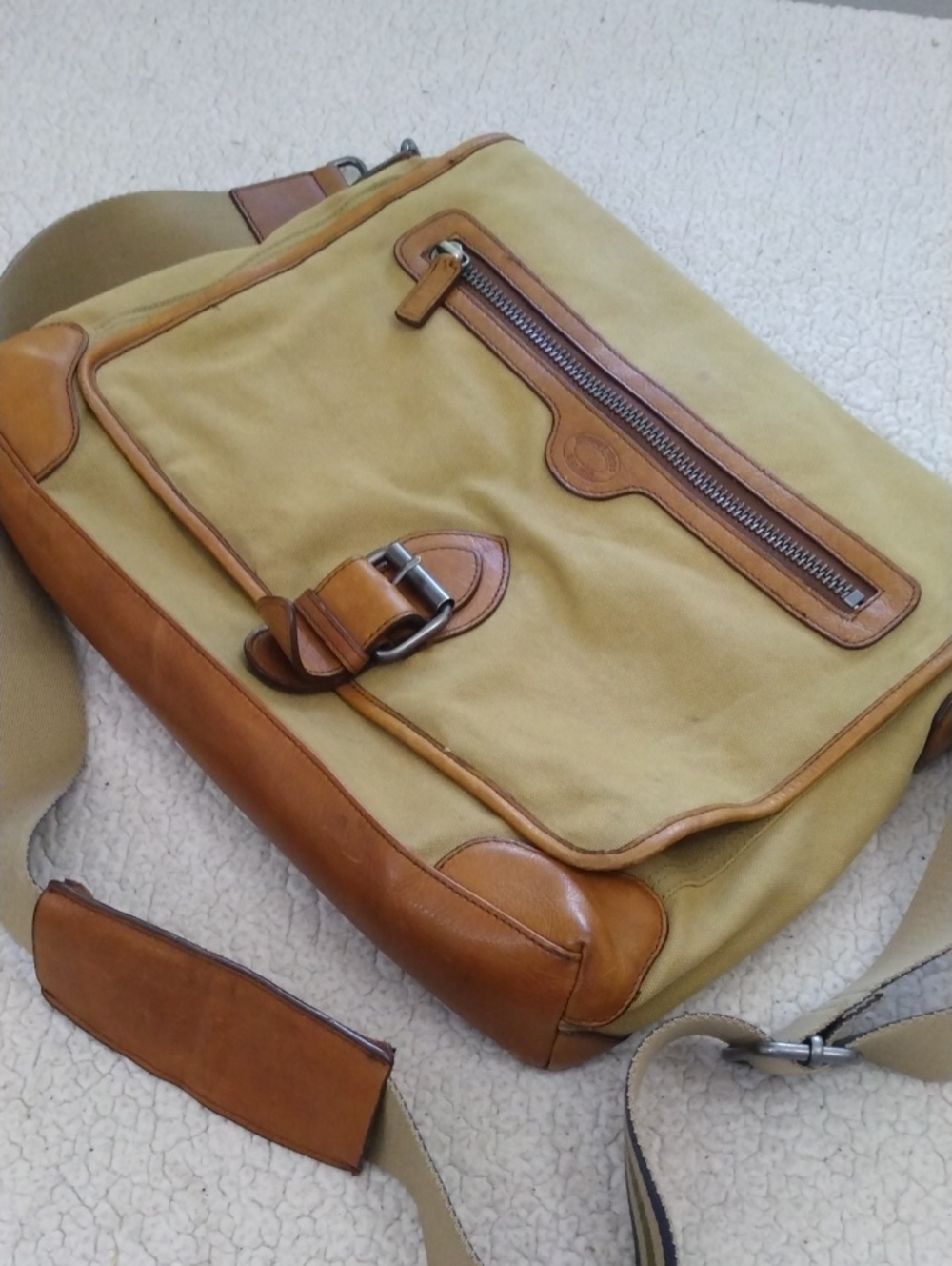 Brooks Brothers Tan/Brown Canvas & Leather Messenger/Travel Bag